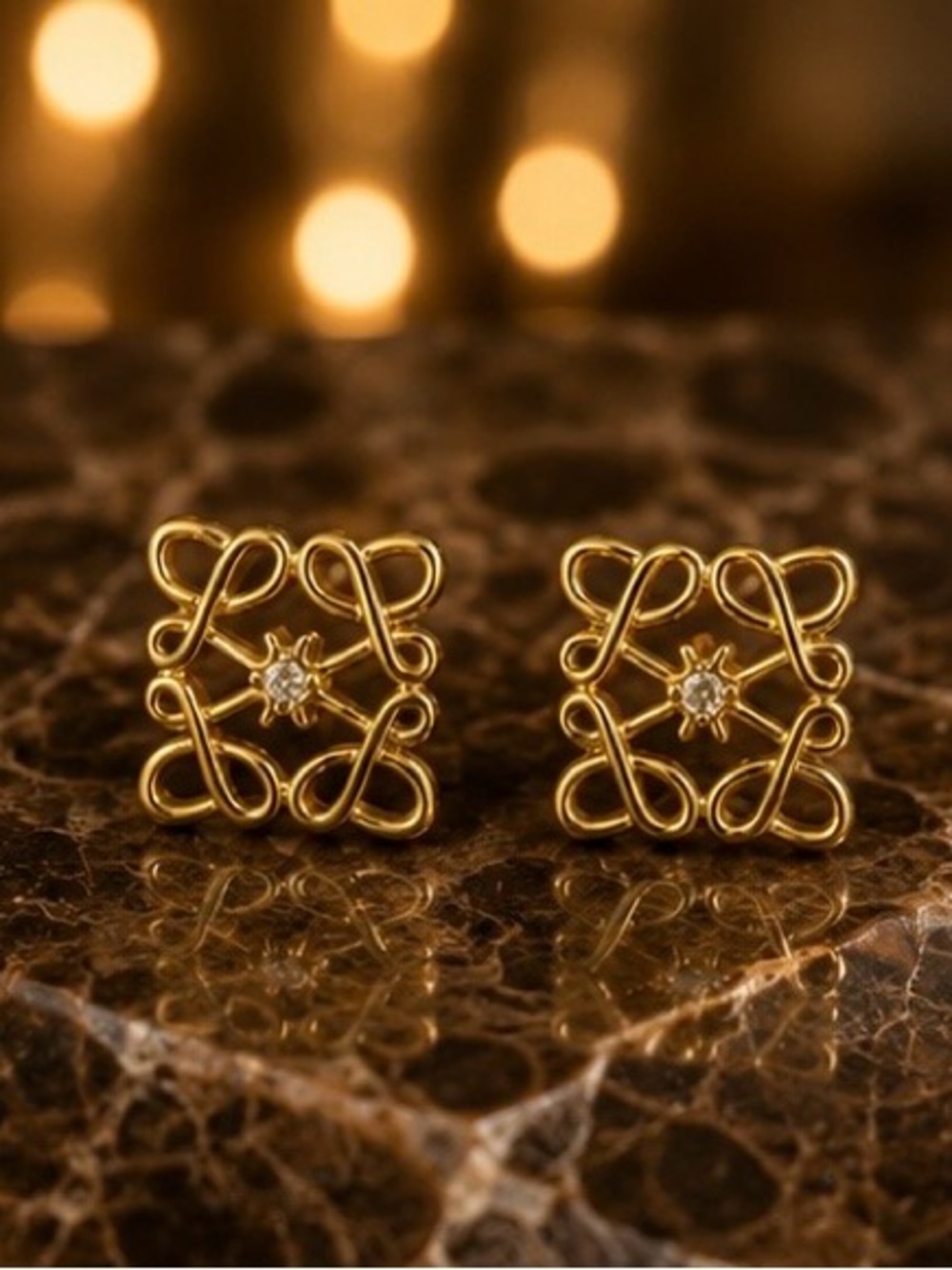Gold Tone Geometric Crystal Stud Earrings